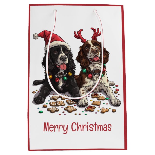 Bolsa De Regalo Mediana Feliz Navidad Cocker Spaniel Dogs (Anverso)