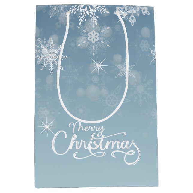 Bolsa De Regalo Mediana Feliz Navidad Copos de nieve Blue Holiday (Anverso)