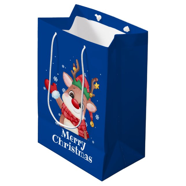 Bolsa De Regalo Mediana Feliz Navidad Cute Rudolph El Reno De La Nariz Roj (Angulo Anverso)