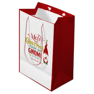 Bolsa De Regalo Mediana Feliz Navidad desde nuestro gnomo a tu retro texto