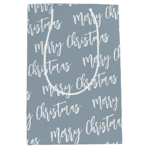 Bolsa De Regalo Mediana Feliz Navidad Dusty Blue Elegant Patrón de Guión
