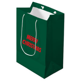 Bolsa De Regalo Mediana Feliz Navidad elegante verde y rojo personalizado