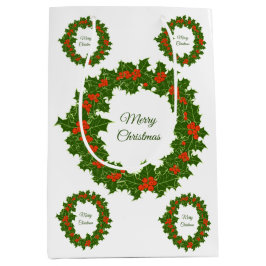 Bolsa De Regalo Mediana Feliz Navidad flor de berry rojo