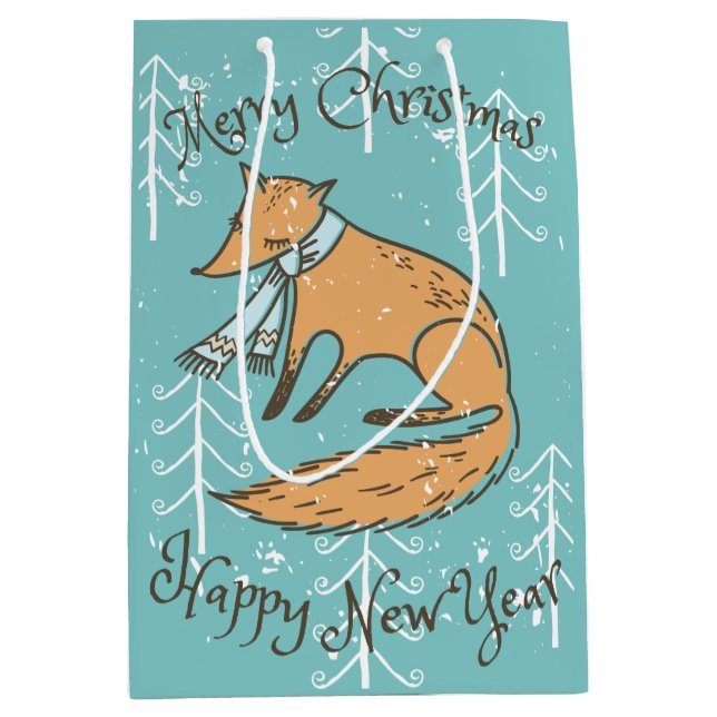 Bolsa De Regalo Mediana Feliz Navidad Fox Cozy (Anverso)