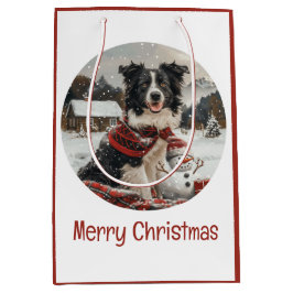 Bolsa De Regalo Mediana Feliz Navidad Frontera Collie Dog Snowman