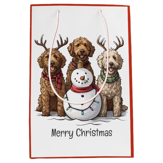 Bolsa De Regalo Mediana Feliz Navidad Goldendoodle Dogs (Anverso)