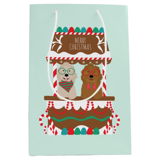 Bolsa De Regalo Mediana Feliz Navidad Goldendoodles Holiday Stand Dogs (Anverso)