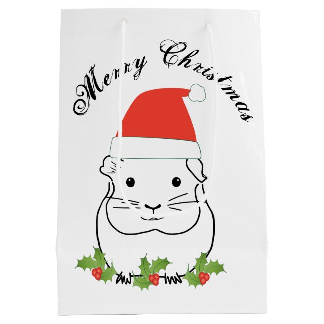 Bolsa De Regalo Mediana Feliz Navidad Guinea cerdo en Santa Hat (Reverso)