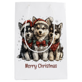 Bolsa De Regalo Mediana Feliz Navidad Husky Dogs
