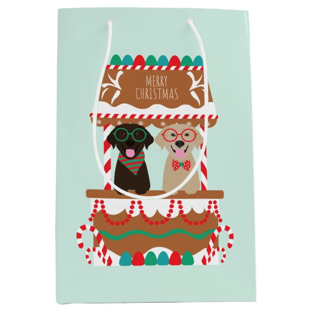 Bolsa De Regalo Mediana Feliz Navidad Labrador Recuperar Perros (Anverso)