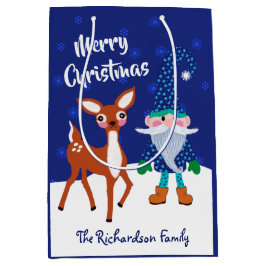 Bolsa De Regalo Mediana Feliz Navidad Medianoche Blue Gnome Deer