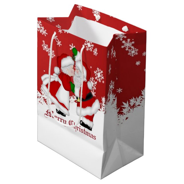 Bolsa De Regalo Mediana Feliz Navidad Mistletoe Santa Gift Bag (Angulo Anverso)