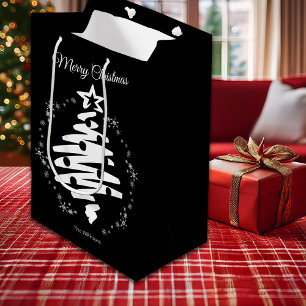 Bolsa De Regalo Mediana Feliz Navidad Negro Blanco Mínimo Festividad Moder
