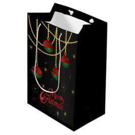 Bolsa De Regalo Mediana Feliz Navidad Ornamentos rojos y verdes