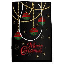 Bolsa De Regalo Mediana Feliz Navidad Ornamentos rojos y verdes