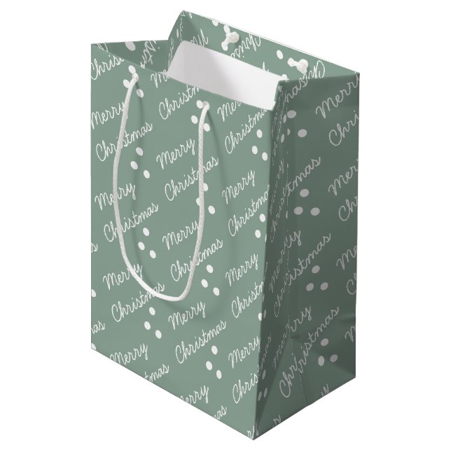 Bolsa De Regalo Mediana Feliz Navidad Patrón Sage Green (Angulo Anverso)