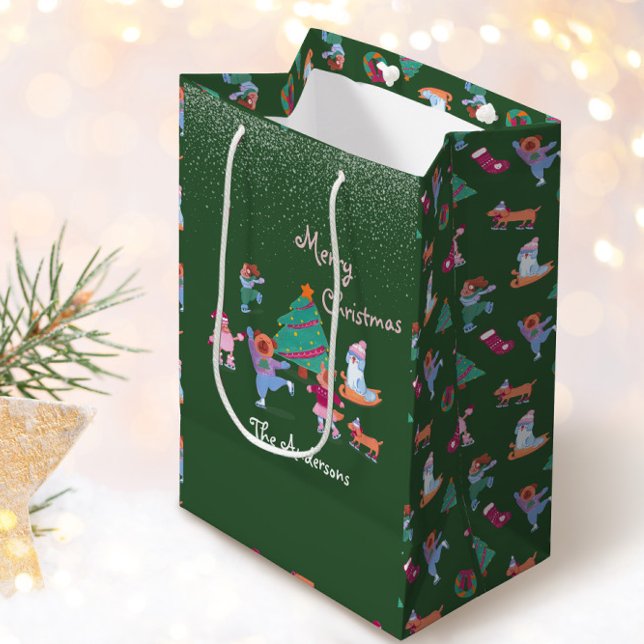 Bolsa De Regalo Mediana Feliz Navidad Perro Hielo Festividad de Patinaje V (Subido por el creador)