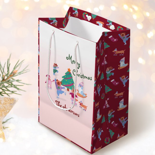 Bolsa De Regalo Mediana Feliz Navidad Perro Hielo nombre patinaje rojo ros (Subido por el creador)