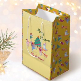Bolsa De Regalo Mediana Feliz Navidad Perro Hielo Patinaje Custard Amarill
