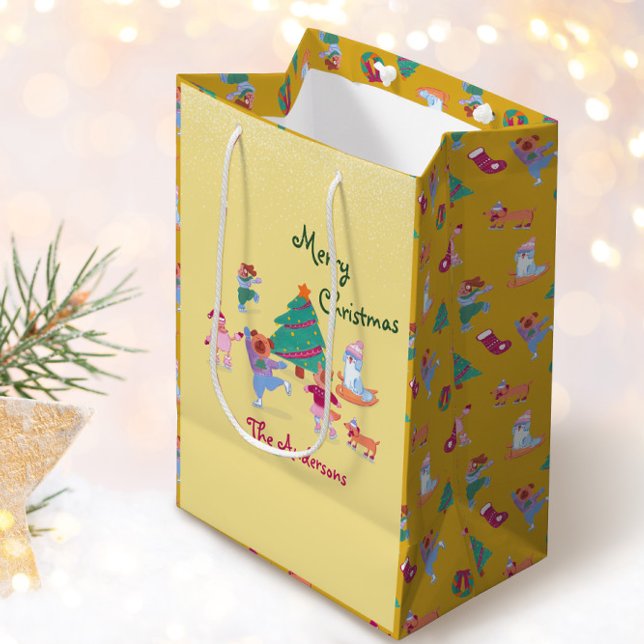 Bolsa De Regalo Mediana Feliz Navidad Perro Hielo Patinaje Custard Amarill (Subido por el creador)