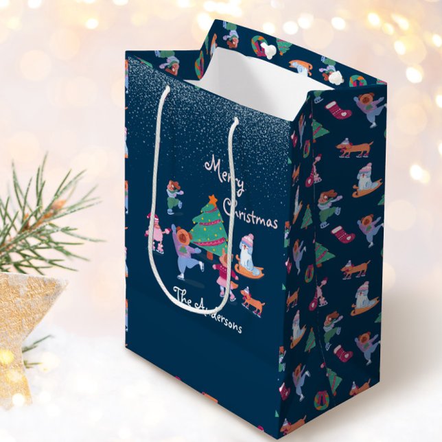 Bolsa De Regalo Mediana Feliz Navidad Perro Patinaje sobre hielo Marina de (Subido por el creador)
