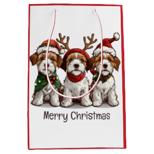Bolsa De Regalo Mediana Feliz Navidad Perros Terrier Galés de Alambre