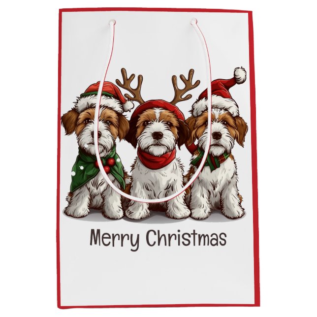 Bolsa De Regalo Mediana Feliz Navidad Perros Terrier Galés de Alambre (Anverso)