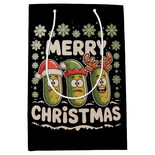 Bolsa De Regalo Mediana Feliz Navidad Pickle Lover Xmas Luces feas (Anverso)