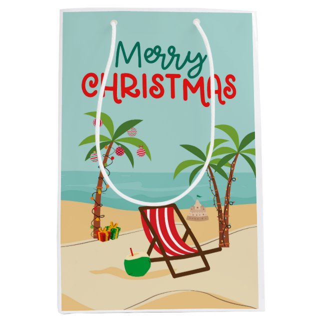 Bolsa De Regalo Mediana Feliz Navidad Playa  (Anverso)