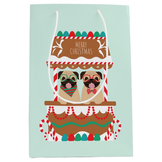 Bolsa De Regalo Mediana Feliz Navidad Pugs Holiday Stand Dogs (Anverso)