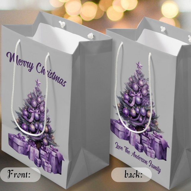 Bolsa De Regalo Mediana Feliz Navidad púrpura árbol de Navidad (Subido por el creador)