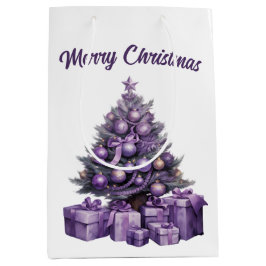 Bolsa De Regalo Mediana Feliz Navidad púrpura árbol de Navidad