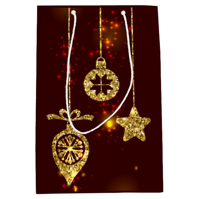 Bolsa De Regalo Mediana Feliz Navidad, Purpurina de vacaciones rojas respl (Anverso)