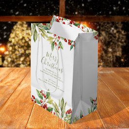 Bolsa De Regalo Mediana Feliz Navidad Red Holly Greenery Personalizado