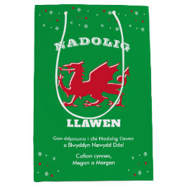 Bolsa De Regalo Mediana Feliz Navidad Red Welsh Dragon Nadolig Llawen