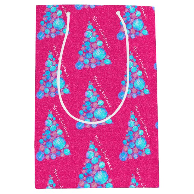 Bolsa De Regalo Mediana Feliz Navidad Resumen Fiesta del Árbol Púrpura (Anverso)