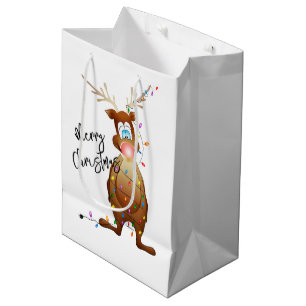 Bolsa De Regalo Mediana Feliz Navidad Rudolph con luces Navidades