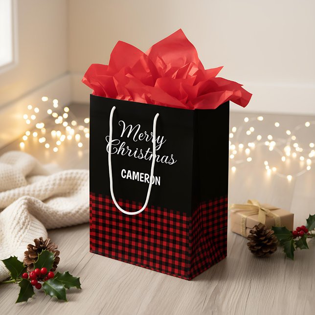 Bolsa De Regalo Mediana Feliz Navidad Rustic Red & Black Buffalo Plaid (Subido por el creador)
