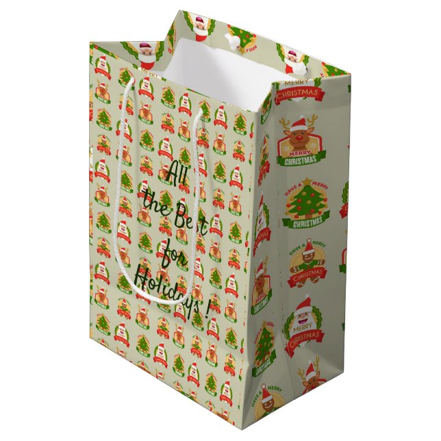 Bolsa De Regalo Mediana Feliz Navidad Santa (Angulo Anverso)