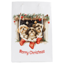 Bolsa De Regalo Mediana Feliz Navidad Shih Tzu Dogs