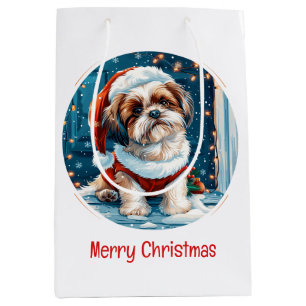 Bolsa De Regalo Mediana Feliz Navidad Shih Tzu Santa Dog