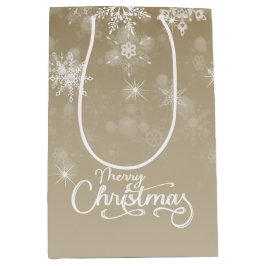 Bolsa De Regalo Mediana Feliz Navidad Snowflakes Beige Holiday
