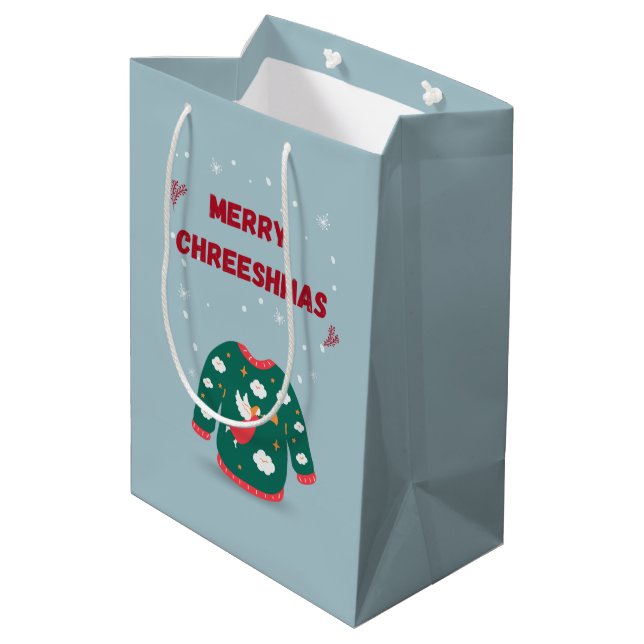 Bolsa De Regalo Mediana Feliz Navidad Ugly Sweater Angel (Angulo reverso)