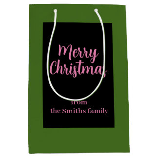 Bolsa De Regalo Mediana Feliz Navidad Verde y Rosa Mínimo