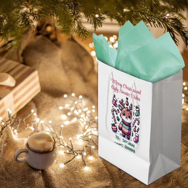 Bolsa De Regalo Mediana Feliz Navidad y deliciosos dulces desearían renos (Subido por el creador)