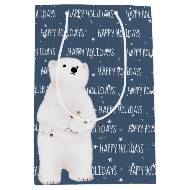 Bolsa De Regalo Mediana FELIZ Oso Polar FERIADO En Las Estrellas (Anverso)