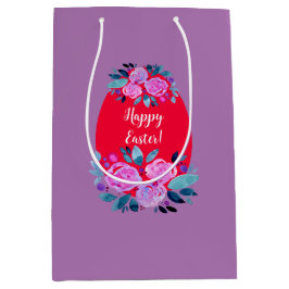 Bolsa De Regalo Mediana Feliz Pascua acuarela huevo rojo floral