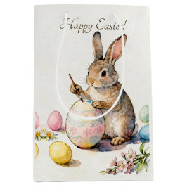 Bolsa De Regalo Mediana Feliz Pascua Conejo Vintage Pintando un Huevo