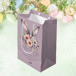 Bolsa De Regalo Mediana Feliz Pascua Floral Bunny Ears Purple