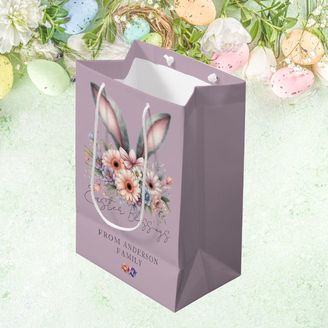 Bolsa De Regalo Mediana Feliz Pascua Floral Bunny Ears Purple (Subido por el creador)